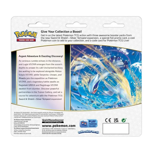 pokemon trading card game silver tempest swsh12 3 pack blister back